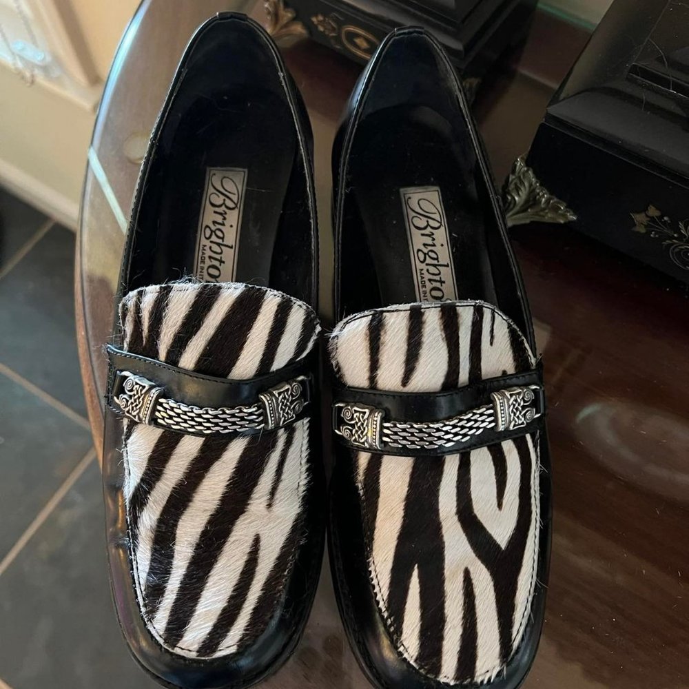 Brighton Calf Hair and Leather Zebra Print Shoes Made in Italy Size Six